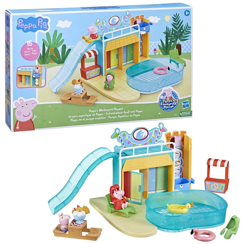 Peppa Pig Le parc aquatique de Peppa, coffret avec 2 figurines et 15 accessoires, jouet pour enfants À partir de 3 ans