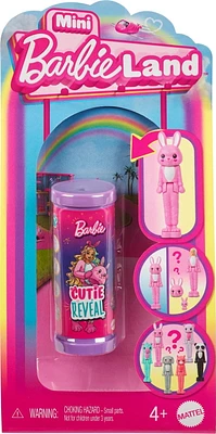 Poupée et animal de compagnie ​Cutie Reveal Mini BarbieLand Barbie, poupée Mini de 3,81 cm (1,5 po) de série Rêve couleur, déballage avec tête de costume d’animal amovible (les styles peuvent varier) Âges 4+