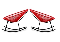 Chaise longue à bascule Costa en rouge, chaise longue en fil de fer, chaise longue en plastique, chaise longue de plage, chaise longue d'intérieur et d'extérieur, hamac tressé, rotin, chaise longue de