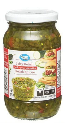 Great Value Spicy Relish with Jalapeños, 375 mL