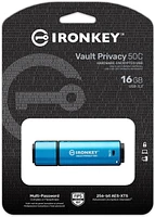 Kingston Ironkey Vault – Clé USB Privacy 50 USB-C 16 Go | Certifiée FIPS 197 | XTS-AES 256 bits | Protection BadUSB et Brute Force | Option multi-mot de passe | IKVP50C/16 Go