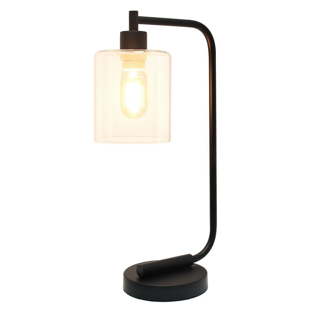 Lanterne de bureau en fer industriel de style antique de Simple Designs Bronson avec abat-jour en verre, noir