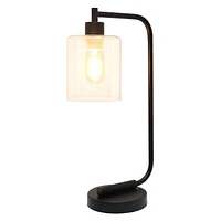 Lanterne de bureau en fer industriel de style antique de Simple Designs Bronson avec abat-jour en verre, noir