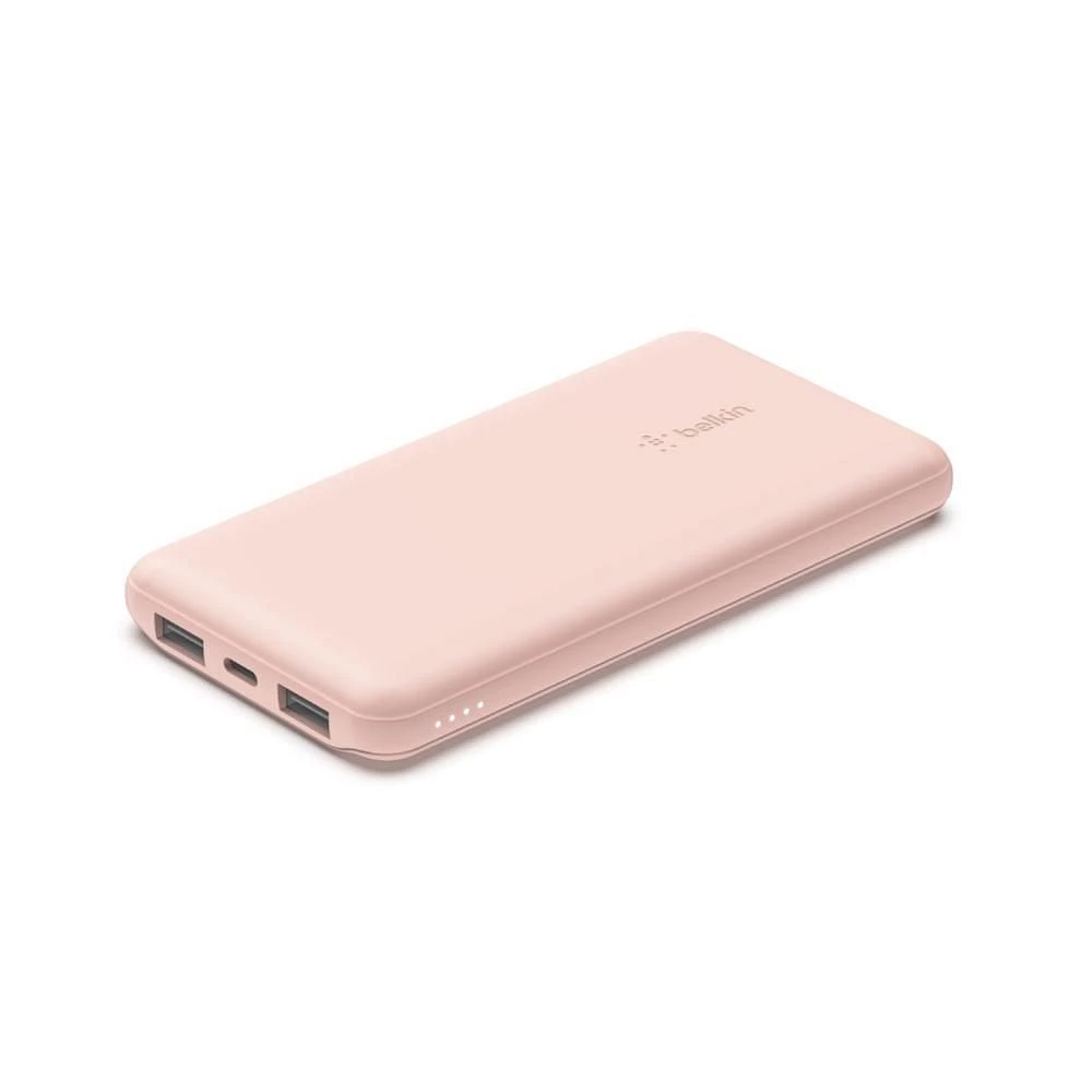 BOOST↑CHARGE 3-Port Power Bank 10K + USB-A to USB-C Cable, Rose Gold, 10k Power Bank Rose Gold