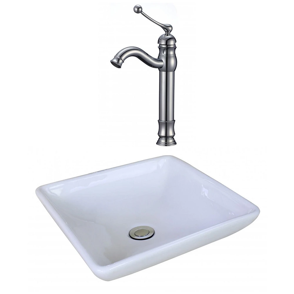 American Imaginations -in. W Above Counter Bathroom Vessel Sink Set For Deck Mount Drilling AI