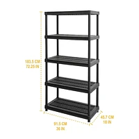 Ramtuff  5-Levels Plastic Shelving System 18'' x 36'' x 73", 5-Level resin Shelving