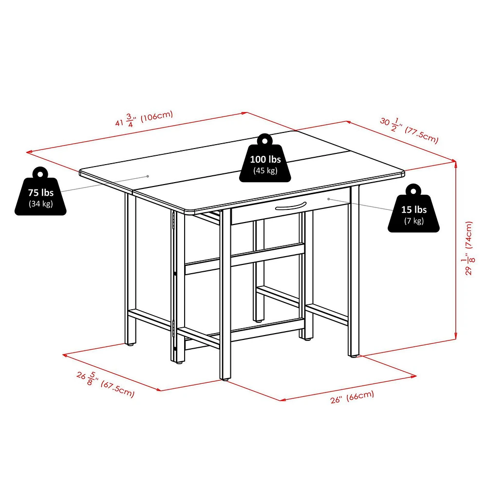 Winsome Taylor 3PC table de feuille de baisse & chaise à dossier échelle