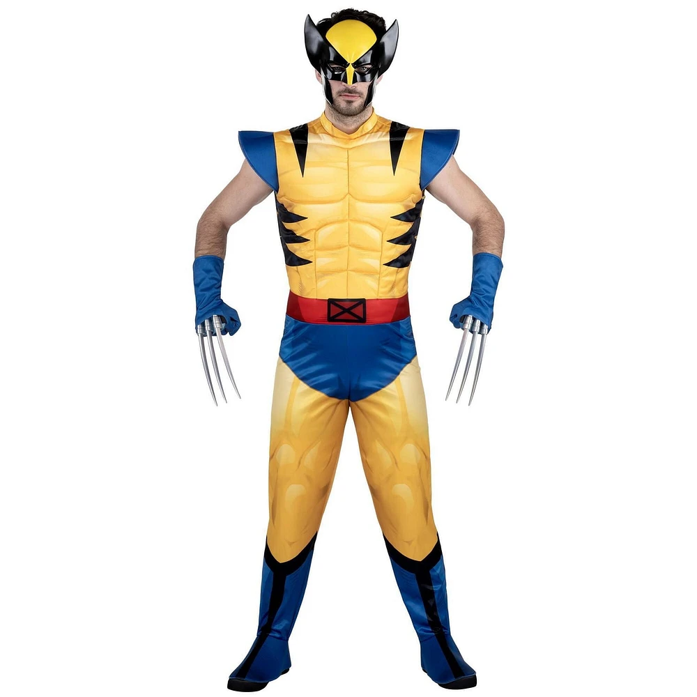 MARVEL Adult Wolverine Costume - Padded Jumpsuit, Gloves, Detachable Claws, and 3D Plastic Mask