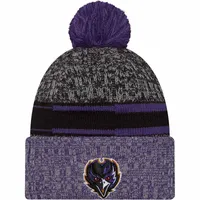 Baltimore Ravens 2023 NFL Sideline Alternate Team Color Pom Cuffed Knit Beanie Hat