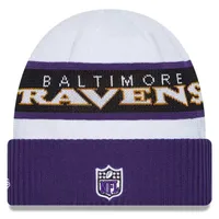 Baltimore Ravens New Era 2023 White Sideline Tech Cuffed Knit Hat