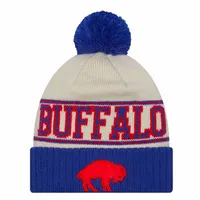 Buffalo Bills Cream Royal Blue New Era 2023 Sideline Historic Pom Cuffed Knit Hat