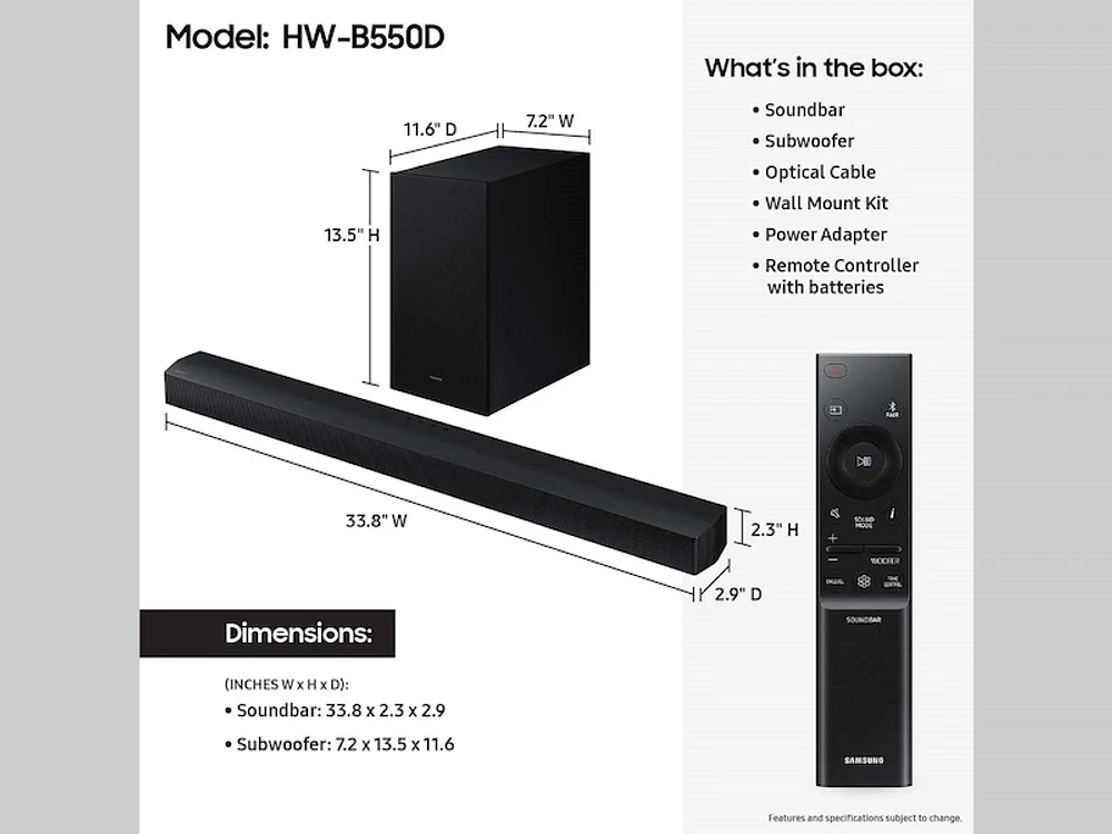 B-series 3.1ch. DTS Virtual:X Soundbar w/Bass Boost / HW-B550D