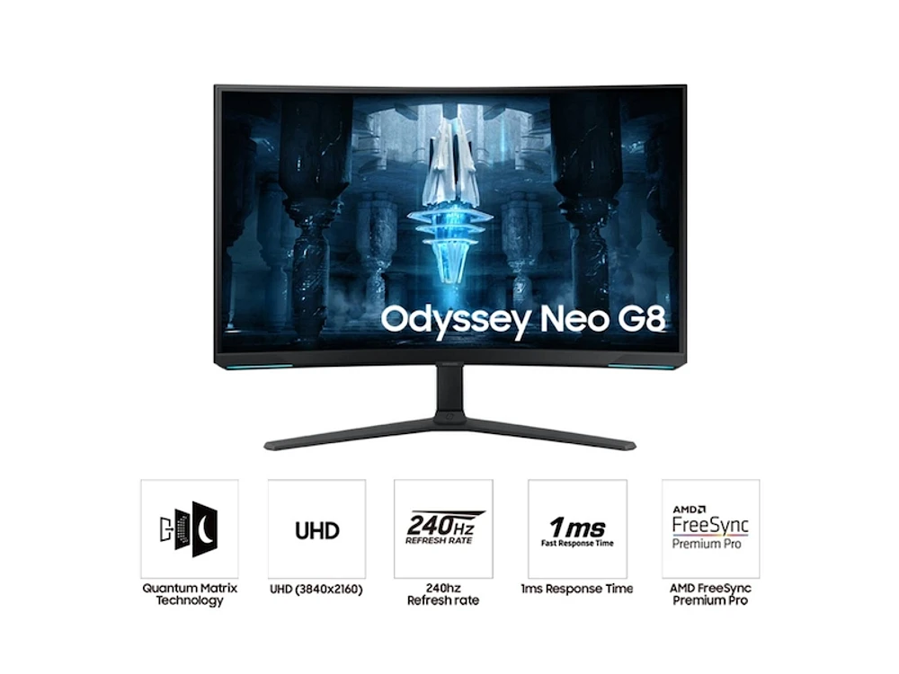 32" Odyssey Neo G8 4K UHD 240Hz 1ms(GtG) Quantum HDR2000 Curved Gaming Monitor with Matte Display Monitor