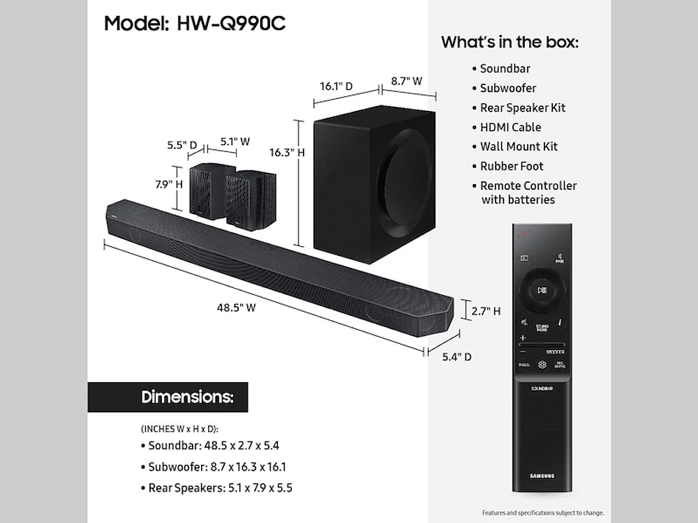 Q-series 11.1.4 ch. Wireless Dolby ATMOS Soundbar Q990C