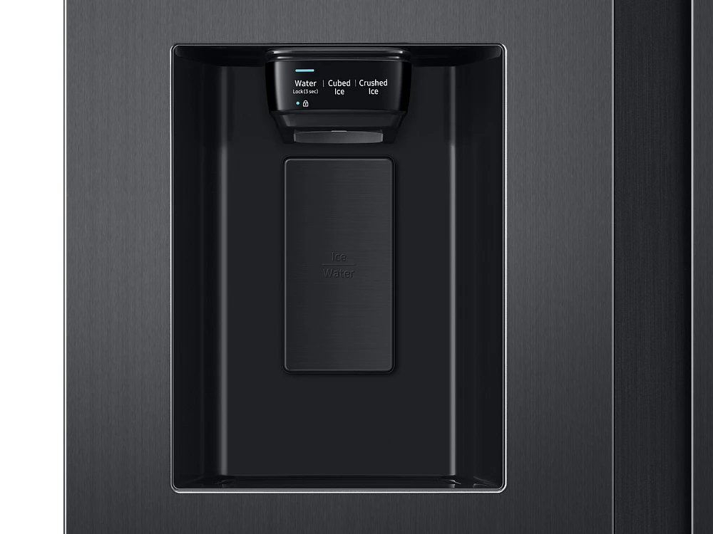 RS27T5561SG/AA | 26.7 cu. ft. Large Capacity Side-by-Side Refrigerator with Touch Screen Family Hub™ in Black Stainless Steel | Samsung Business US