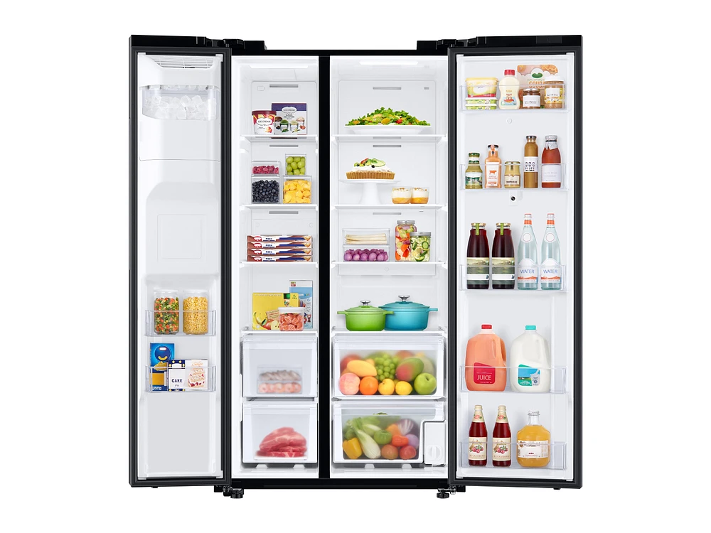 RS27T5561SG/AA | 26.7 cu. ft. Large Capacity Side-by-Side Refrigerator with Touch Screen Family Hub™ in Black Stainless Steel | Samsung Business US