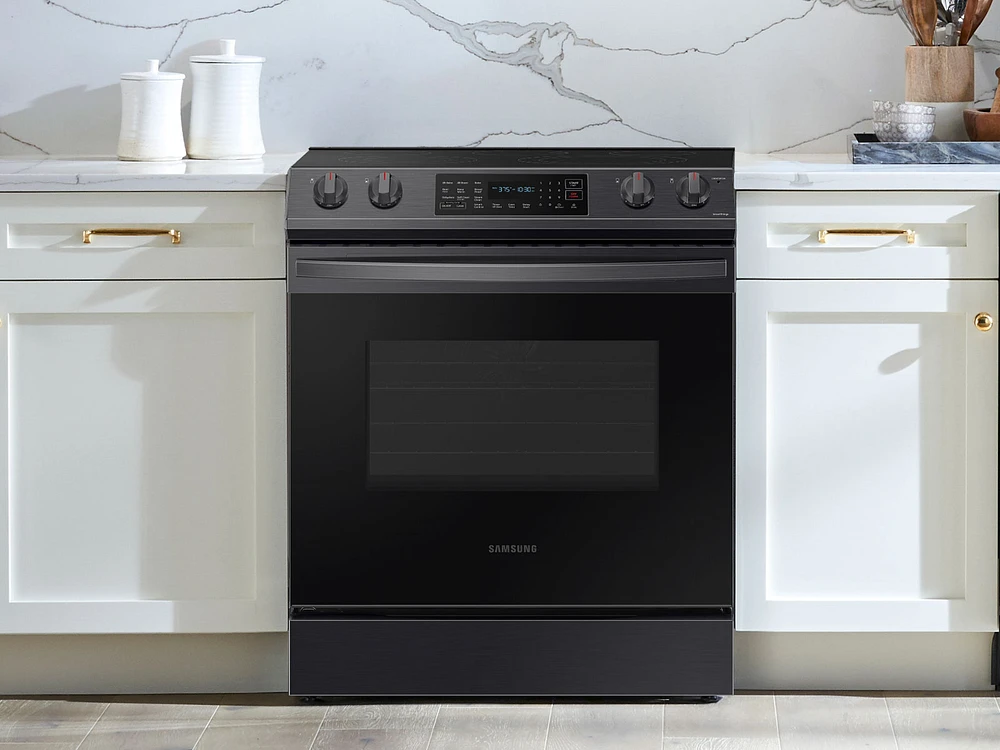 NE63T8311SG/AA | 6.3 cu. ft. Smart Slide-in Electric Range with Convection in Black Stainless Steel | Samsung Business US