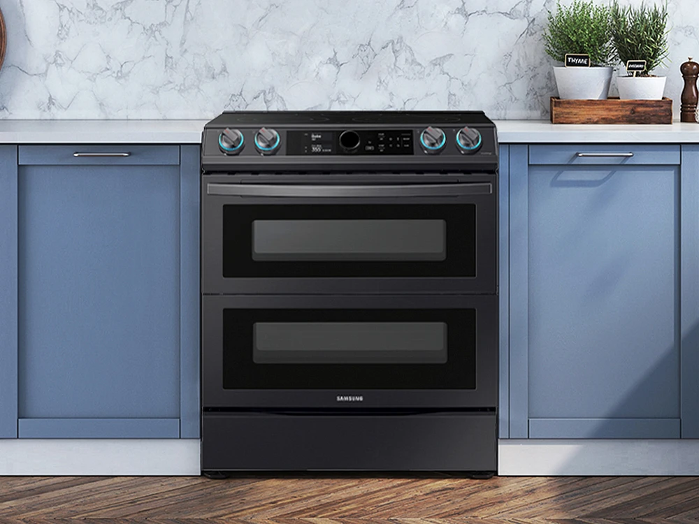 NE63T8751SG/AA | 6.3 cu ft. Smart Slide-in Electric Range with Smart Dial, Air Fry, & Flex Duo™ in Black Stainless Steel | Samsung Business US