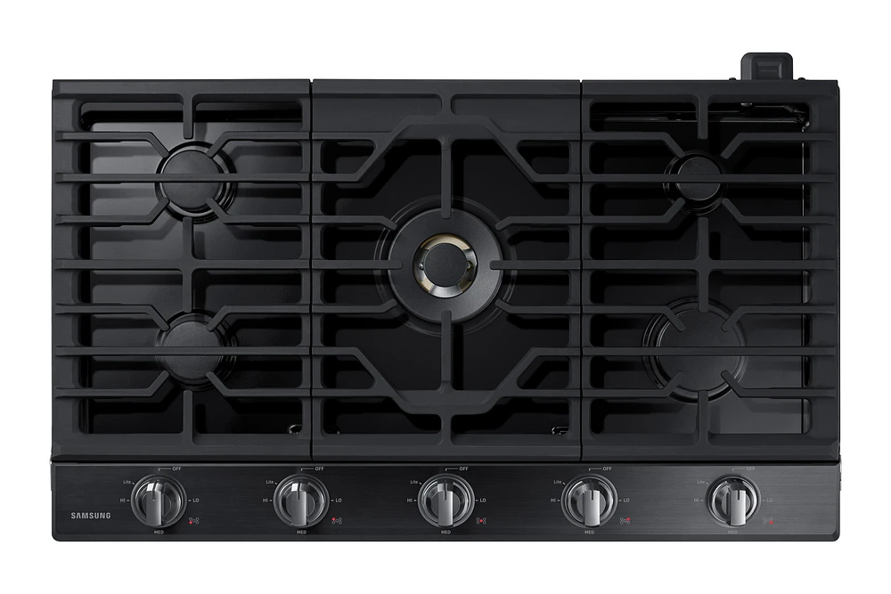 NA36N7755TG/AA | 36" Smart Gas Cooktop with 22K BTU Dual Power Burner in Black Stainless Steel | Samsung Business US