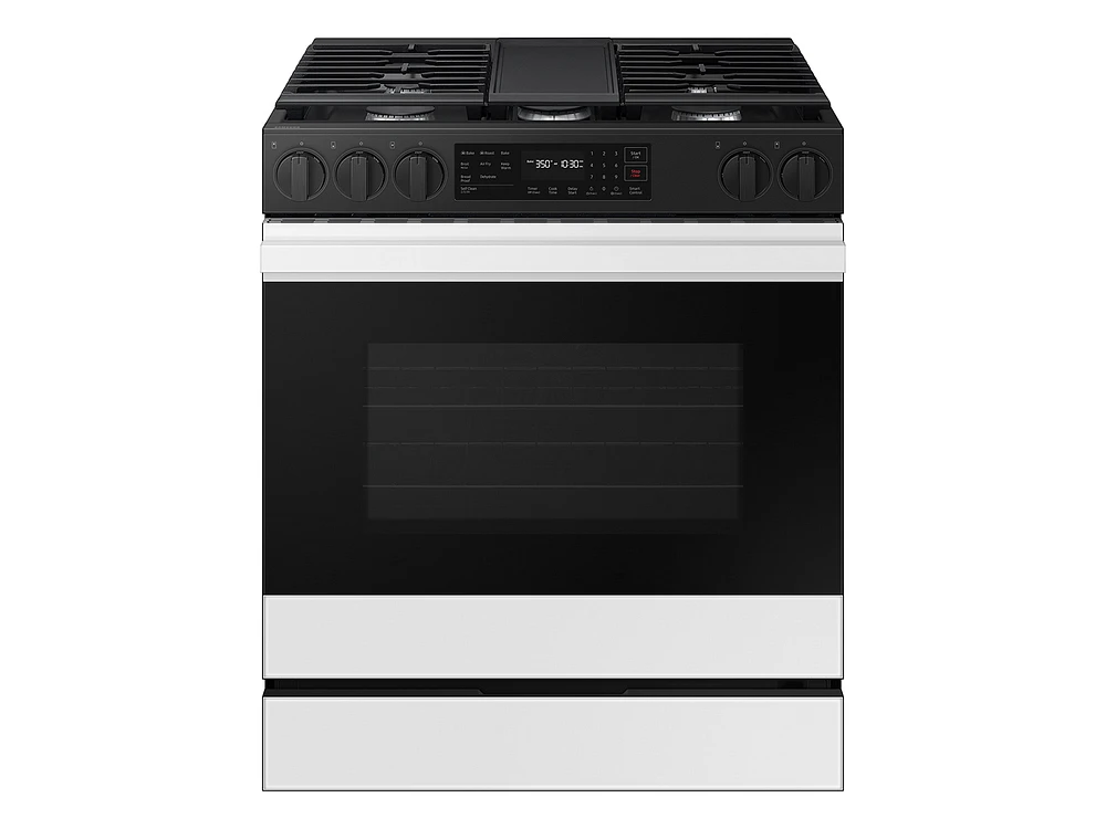 Samsung  Bespoke Smart Slide-In Gas Range 6.0 cu. ft. in White Glass with Air Fry & Precision Knobs | Samsung Business US