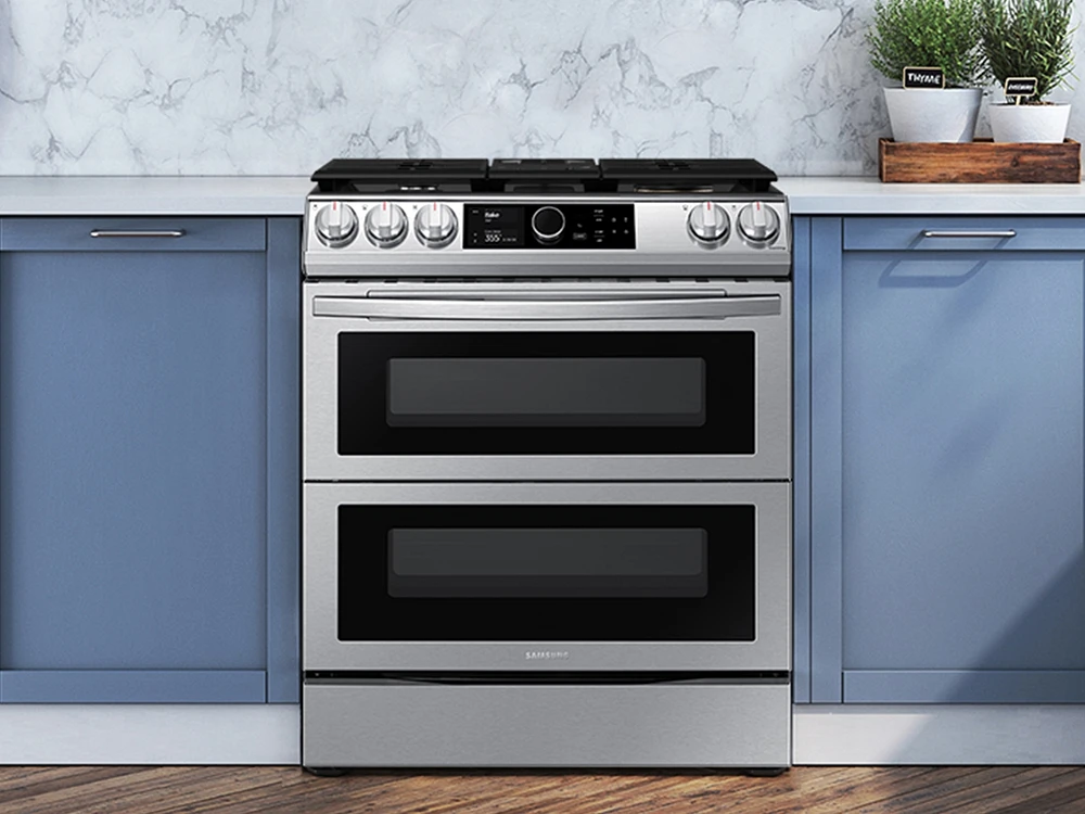 NY63T8751SS/AA | 6.3 cu. ft. Flex Duo™ Front Control Slide-in Dual Fuel Range with Smart Dial, Air Fry, and Wi-Fi in Stainless Steel | Samsung Business US