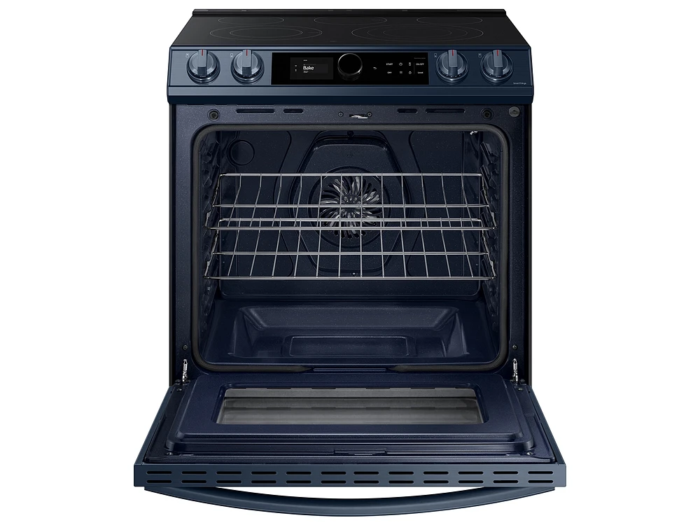 NE63A8711QN/AA | Bespoke Smart Slide-in Electric Range 6.3 cu. ft. with Smart Dial & Air Fry in Navy Steel | Samsung Business US