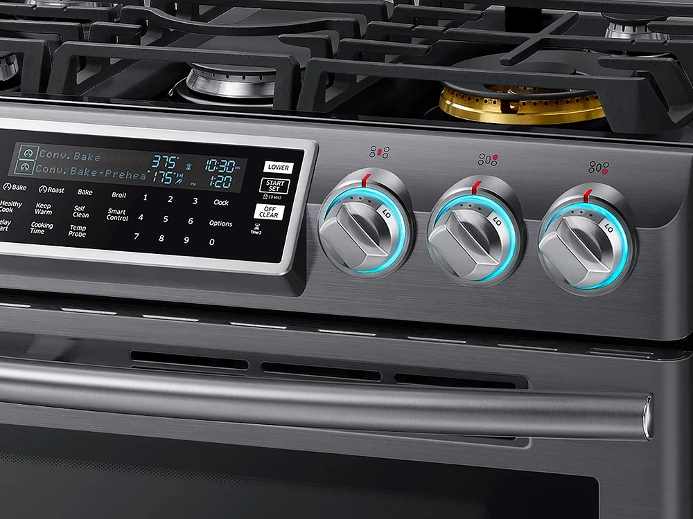 5.8 cu. ft. Slide-In Gas Range with Flex Duo™ & Dual Door in Black Stainless Steel Range - NX58K9850SG/AA | Samsung US