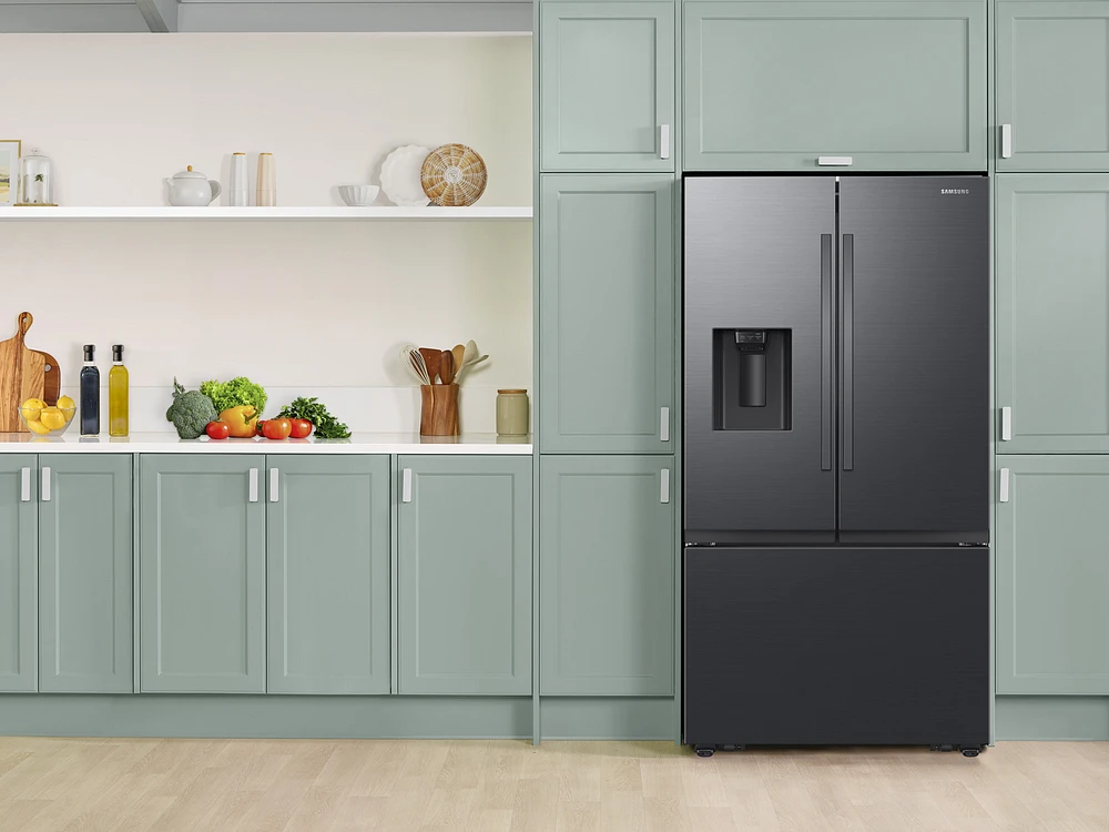 31 cu. ft. Mega Capacity 3-Door French Door Refrigerator with Four Types of Ice in Matte Black Steel | Samsung Business US