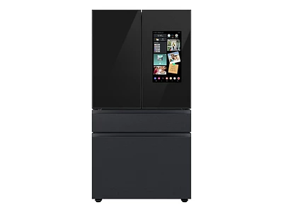 RF29BB89008MAA | Bespoke 4-Door French Door Refrigerator (29 cu. ft.) – with Top Left and Family Hub™ Panel in Charcoal Glass - and Matte Black Steel Middle and Bottom Door Panels) | Samsung Business US