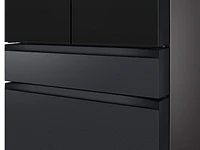 RF30BB6600APAA | Bespoke 4-Door French Door Refrigerator (23 cu. ft.) – with Top Left and Family Hub™ Panel in Charcoal Glass - and Matte Black Steel Middle and Bottom Panels | Samsung Business US