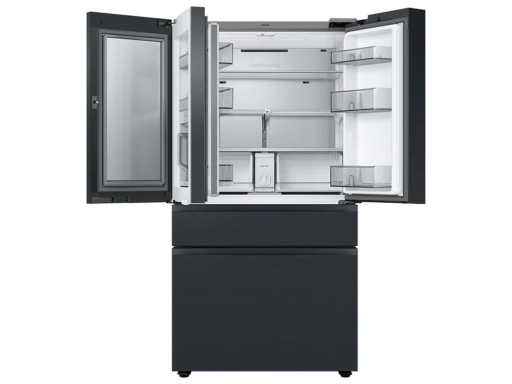 RF30BB6600APAA | Bespoke 4-Door French Door Refrigerator (23 cu. ft.) – with Top Left and Family Hub™ Panel in Charcoal Glass - and Matte Black Steel Middle and Bottom Panels | Samsung Business US