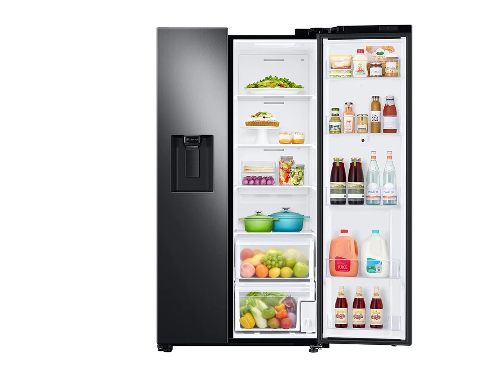 RS22T5561SG/AA | 22 cu. ft. Counter Depth Side-by-Side Refrigerator with Touch Screen Family Hub™ in Black Stainless Steel | Samsung Business US