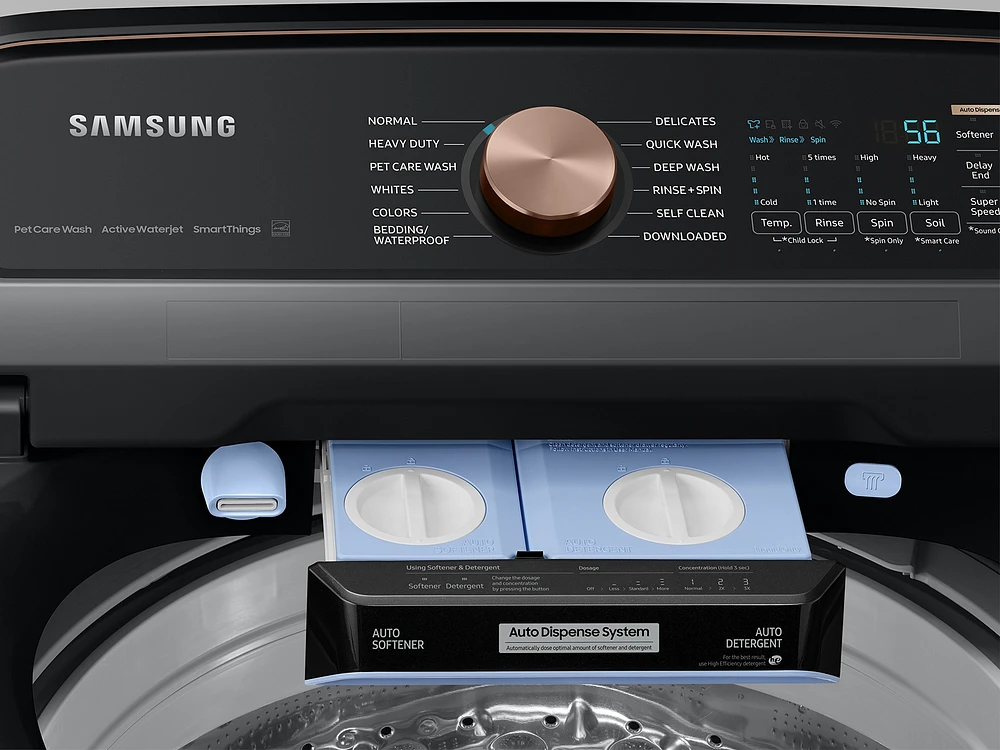 5.4 cu. ft. Extra-Large Capacity Smart Top Load Washer with Pet Care Solution and Auto Dispense System in Brushed Black | Samsung US