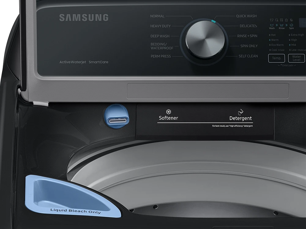 WA44A3405AV/A4 | 4.4 cu. ft. Top Load Washer with ActiveWave™ Agitator and Active WaterJet in Brushed Black | Samsung Business US