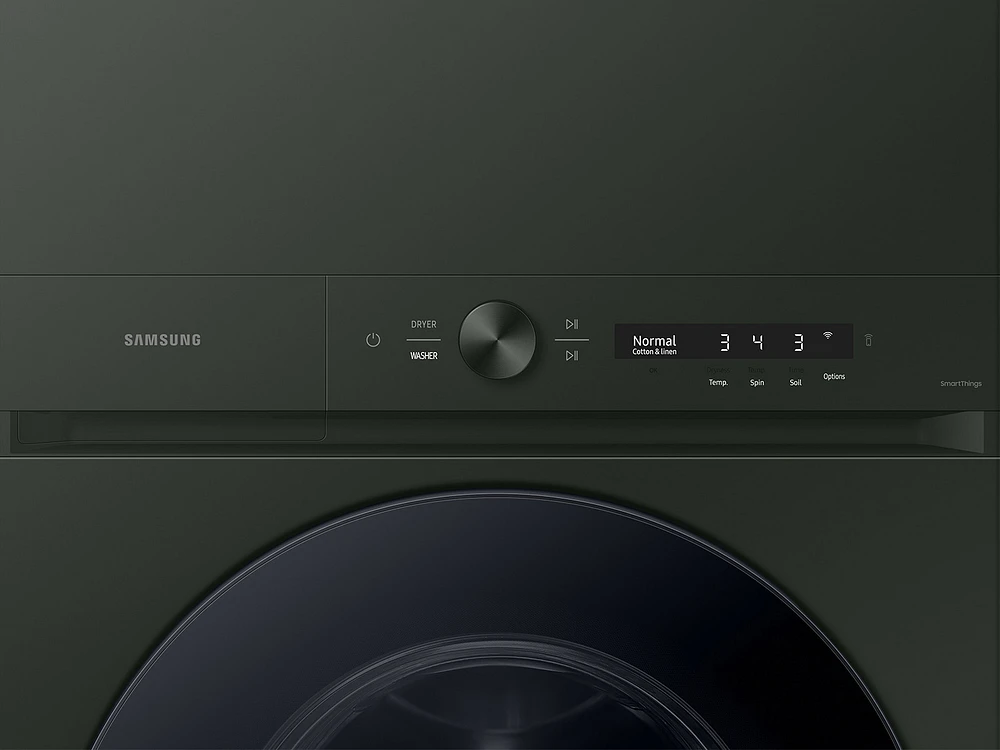 Bespoke 5.3 cu. ft. AI Laundry Hub™ Ultra Capacity Single Unit Washer with AI OptiWash™ and 7.6 cu. ft. Electric Dryer in Satin Green | Samsung Business US