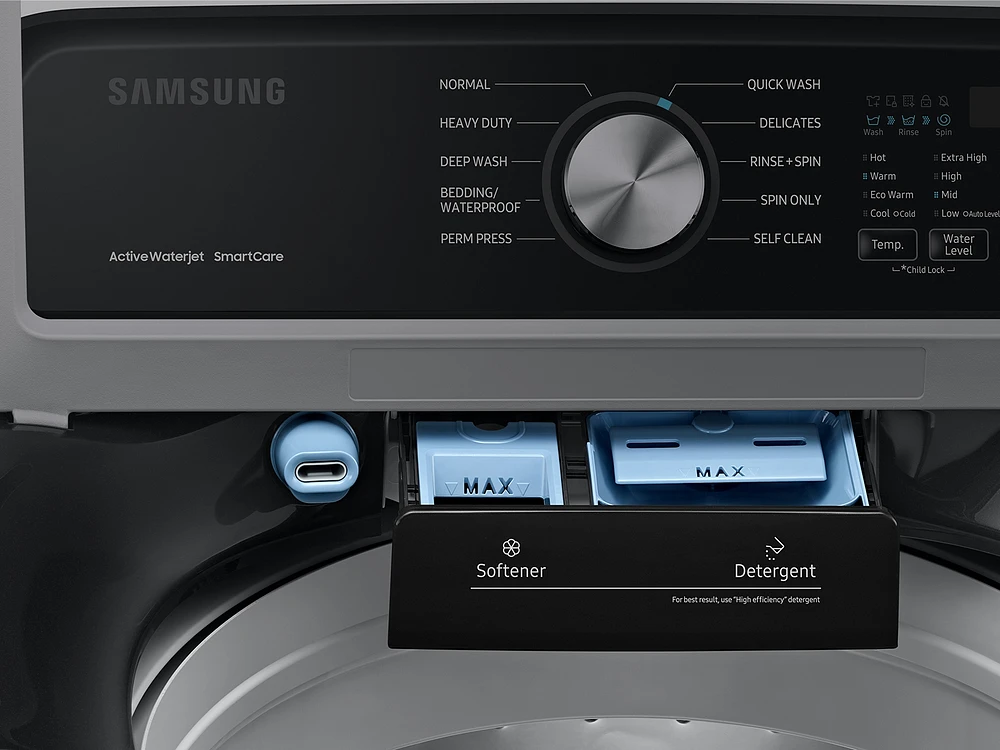 WA45T3400AV/A4 | 4.5 cu. ft. Capacity Top Load Washer with Active WaterJet in Brushed Black | Samsung Business US