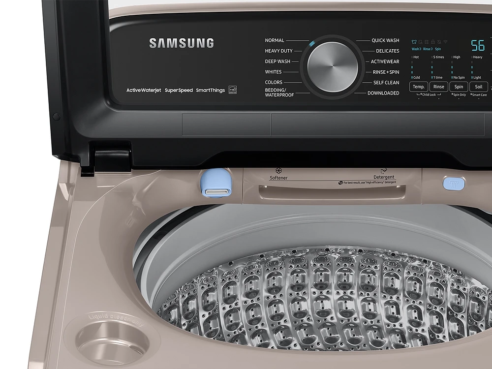 WA51A5505AC/US | 5.1 cu. ft. Smart Top Load Washer with ActiveWave™ Agitator and Super Speed Wash in Champagne | Samsung Business US