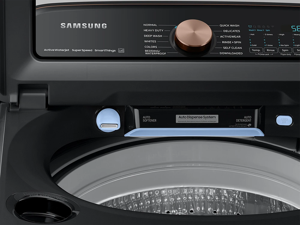 5.5 cu. ft. Extra-Large Capacity Smart Top Load Washer with Auto Dispense System in Brushed Black Washers - WA55A7700AV/US | Samsung US