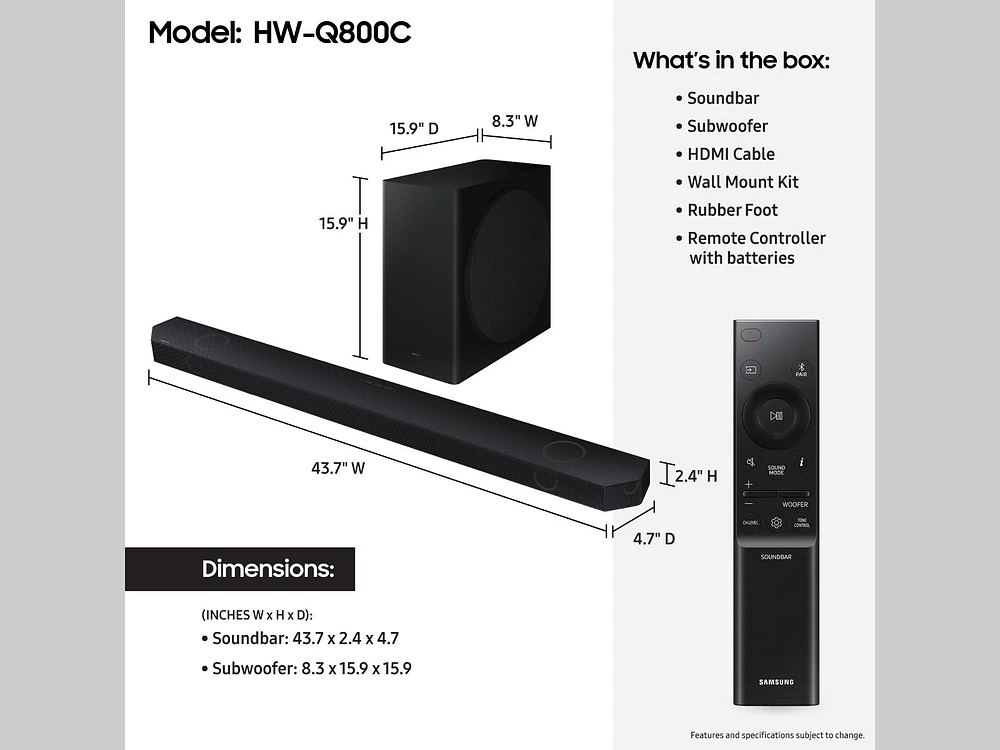 HW-Q800C/ZA | Q-series 5.1.2 ch. Wireless Dolby ATMOS Soundbar w/ Q-Symphony / HW-Q800C (2023) | Samsung Business US