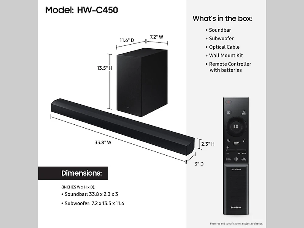 B-series 2.1ch. DTS Virtual:X Soundbar / HW-C450