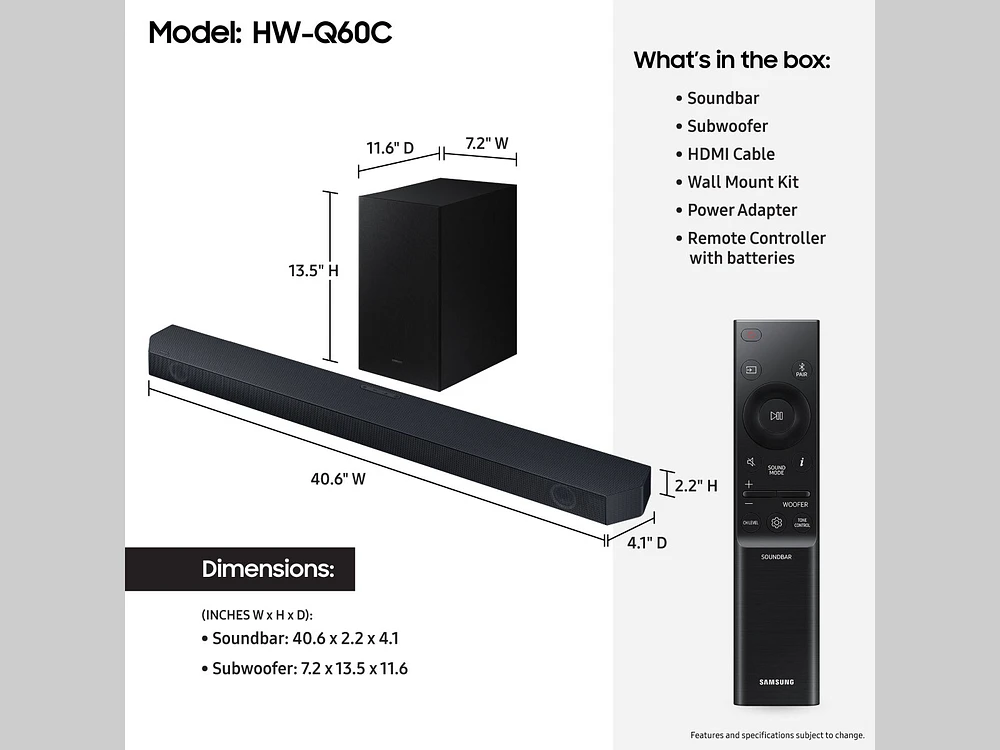 HW-Q60C/ZA | Q-series 3.1ch. Dolby ATMOS Soundbar w/ Q-Symphony / HW-Q60C (2023) | Samsung Business US