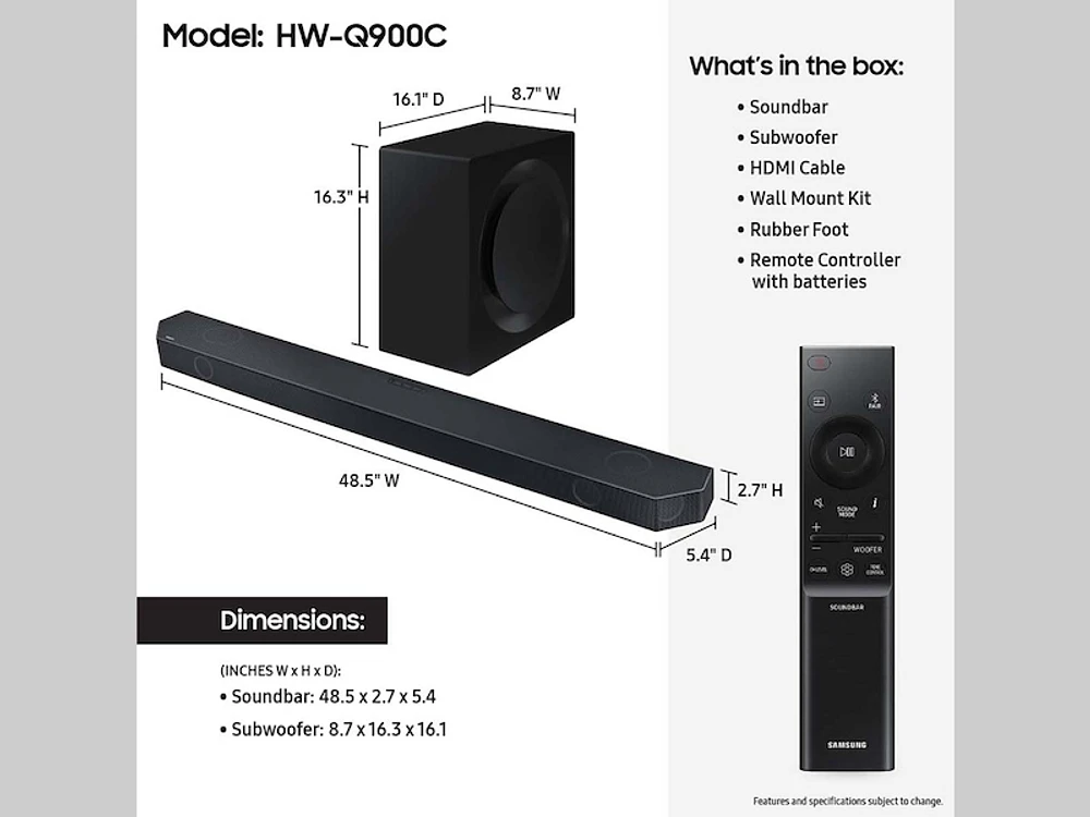 Q-series 7.1.2 ch. Wireless Dolby ATMOS Soundbar Q900C