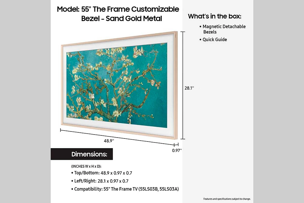 (2023) 55" The Frame Customizable Bezel - Sand Gold Metal | Samsung Business US