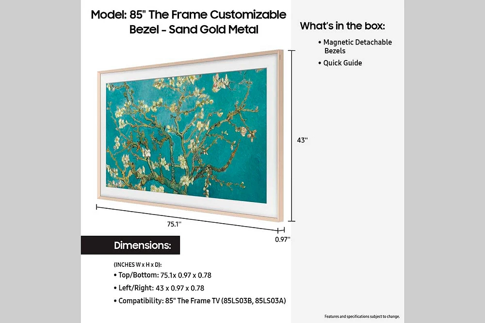 (2023) 85" The Frame Customizable Bezel - Sand Gold Metal | Samsung Business US