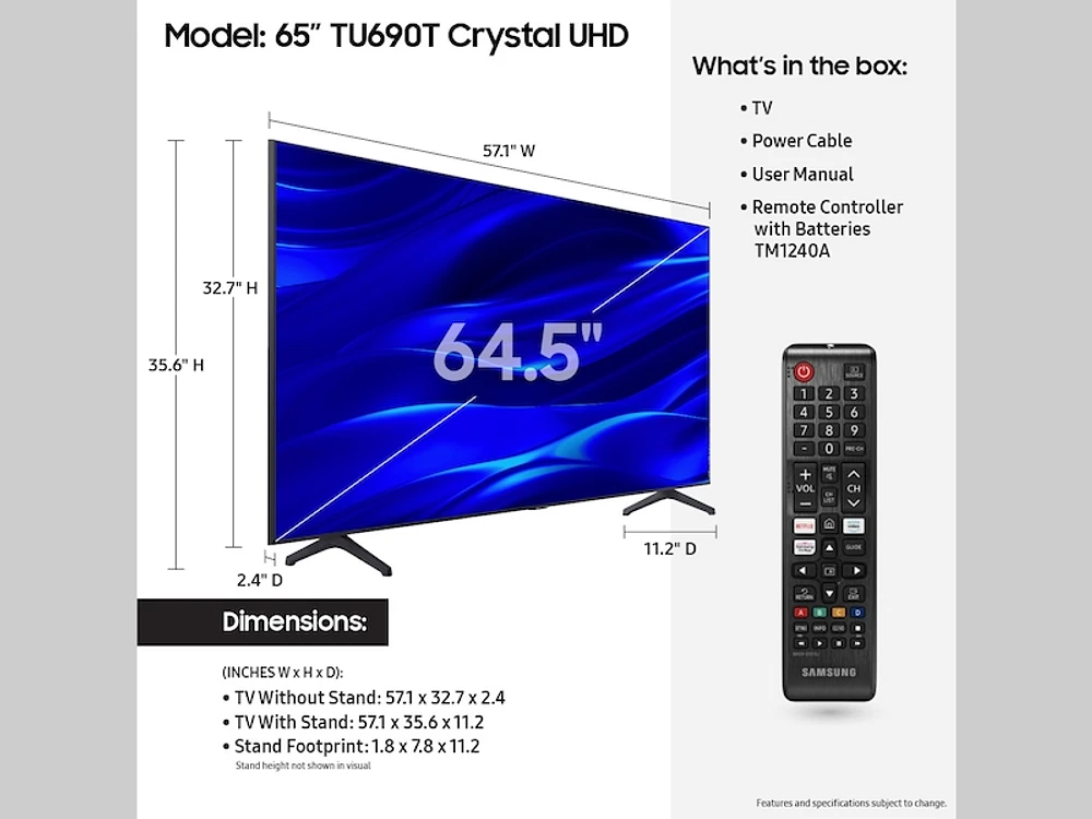 65" Class TU690T Crystal UHD 4K Smart TV powered by Tizen™