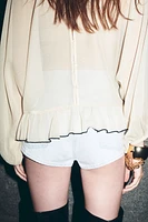 Flounce-Trimmed Chiffon Blouse