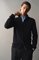 Slim Fit Merino Wool Cardigan with Zipper