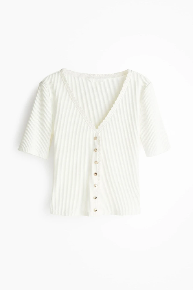 Ribbed Button-front Top