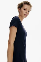 Overlocked-Trim Dress with Flared Skirt