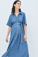 MAMA Tie-Belt Denim Dress
